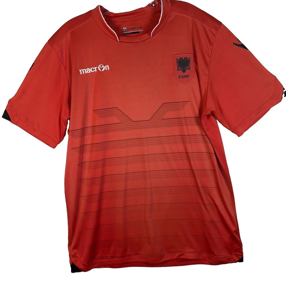 Macron Albania National Team Soccer Jersey Red Mens Large FSHF Football Shirt